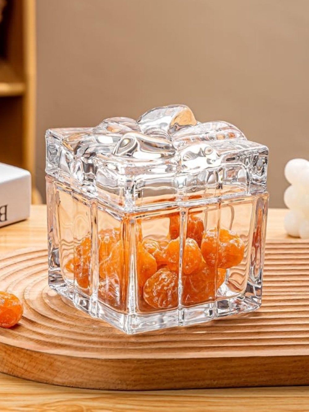 Clear Glass Square Present Box with Bow Lid - Candy & Jewelry Jar